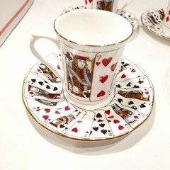 4 Queen’s China Staffordshire Cut for Coffee Playing Cards Cup & Saucer Set MINT