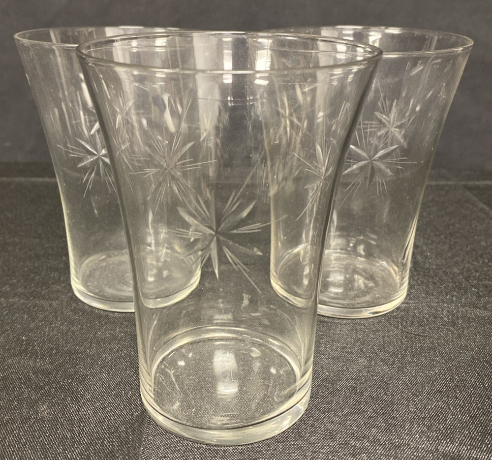 Set Of 3 Vintage Atomic Starburst/Bethlehem Star Pattern (MCM) Barware Glasses