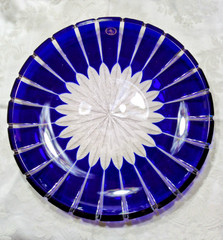 Ajka Castille Alberga Cobalt Cut to Clear 12″ Plate Or 7 3/4″ Iced Tea Glass(es)