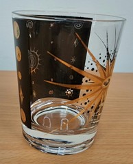 Set of 3 Fred Press 4.5″ Glasses MCM Starburst Sun Moon Gold Black Vintage