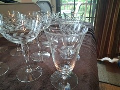 Vintage Fosteria Holly Clear Etched Crystal Champagne/Tall Glasses -14 In Total