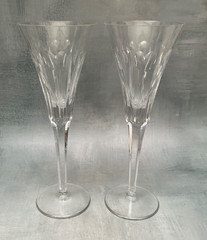 Pair Waterford Crystal Millennium Love Hearts Champagne Flutes Artist Signed
