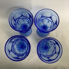 Set Of 4 Blue Water Goblets Fostoria Argus Stemmed Drinking Glasses 6 1/2”
