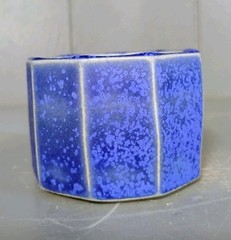 Handcrafted Pottery Tea Cup Blue Faceted Whiskey Sipper Small Planter Signed