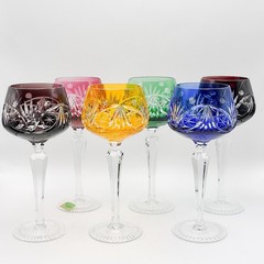 Vintage Lausitzer Cut To Clear Cased Glass Crystal Wine Hock Glasses Set of 6
