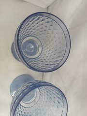 4 Vintage Villeroy & Boch Boston Blue Glass Footed Embossed Water Goblets NEW