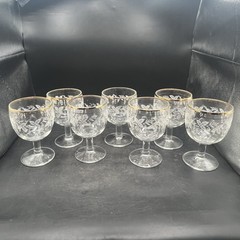 Bartlett Collins Frosted Grape Goblets Gold Rim Vintage Set Of Seven Mid Century