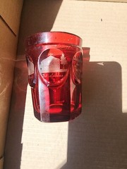 ANDENKEN VON TEPLITZ 1853 RUBY ETCHED TUMBLER BOHEMIAN CZECH SEE PHOTOS DESCRIPT