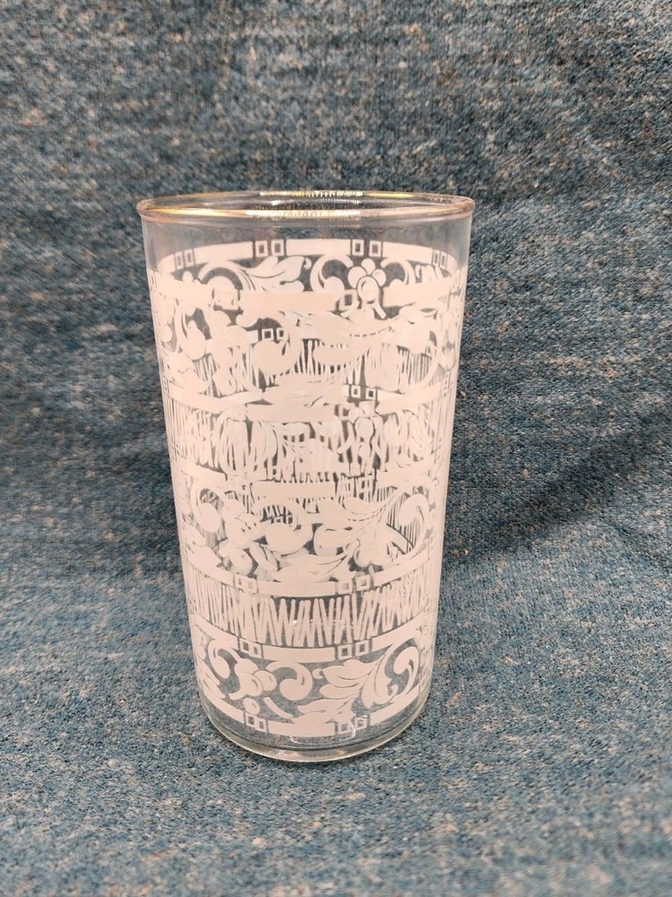 Anchor Hocking CHANTILLY Tumbler Glass Gold Edge 5 Inches Tall MCM Barware