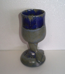 Doug Wylie Studio Pottery Whale Tail Goblet Blue Gray Drip Glaze