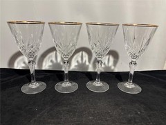 4 Cristal De Flandre Salzburg Water Stems w/ Gold Trim 7 3/8″