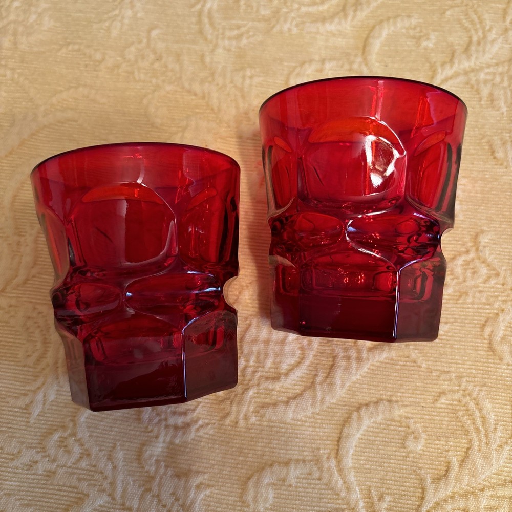 Perfect pair Fostoria Argus Ruby Red Barware/Juice Tumbler Glasses/3 7/8″