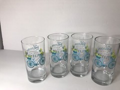 4 Crisa Libbey Ice Tea Drinking Glasses Tumblers Blue Blooms & Bicycles 16oz.