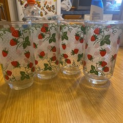 Vintage Libbey Glass Strawberry Blossoms White Dot Set Of 4