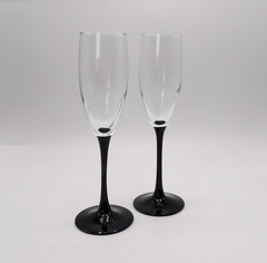 Domino Signature Black by Cristal D’Arques-Durand Fluted Champagne Glasses S/2