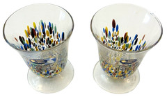 MURANO Italy White Crystal Cocktail Tumbler Wine Goblet Confetti – Set Of 2