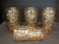 Set Of 4 Anchor Hocking Lido Milano Amber Gold 10 oz Glasses Tumblers 5 1/2″