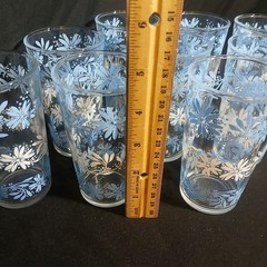 Set Of 9 Anchor Hocking Juice Glasses Blue and White Flowers Vintage
