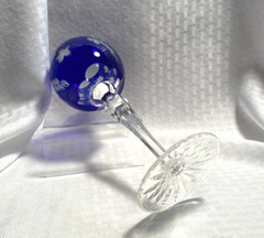 AJKA GRAPES WINE GLASS CASED COBALT BLUE CUT TO CLEAR CRYSTAL BOHEMIAN HUNGARY