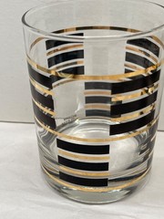 Rare 2 Signed Culver Double Old Fashioned Glasses Gold & Black USA