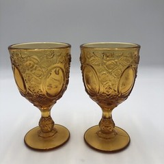 Set Of 2 Mirrors and Roses Amber LG WRIGHT GLASS, Large Goblets