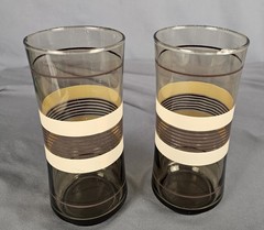 Set of 2 Libbey Striped Brown and Tan 1970’s Retro Glasses Tumblers 16oz