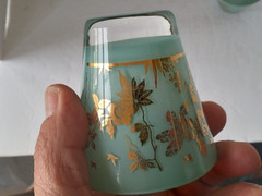 WILLIAM MEIER Half Rocks Glass 2 TEAL BLUE Frosted Bar Cocktail Glasses MCM