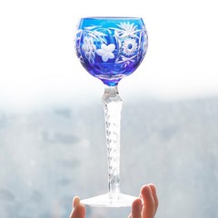 Hand Cut To Clear Lead-free Crystal Glassware Colored Hock Wine Glass Blue 6.5oz
