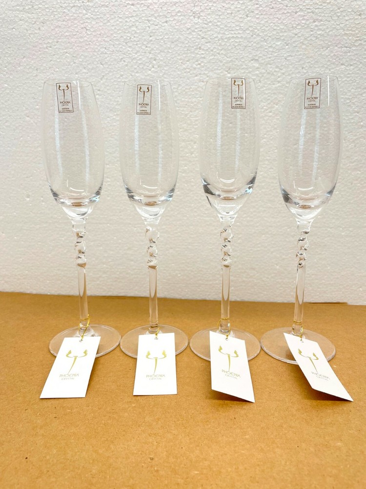 Set of 4 Phoenix Crystal Hand-blown Lead-free Crystal 8″ Champagne Glass – NEW