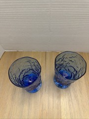 Morgantown Glass Seneca Glass Crinkle Delphine Blue Driftwood Footed Tumbler X2