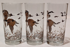 Set/3 LIBBEY Canadian Geese Highball Glass Tumbler The Flight Gold Gilt 12.5 oz