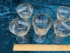 Libbey Rose Goblet Gold Bow & Rim White Frosted Floral set of 6 vintage