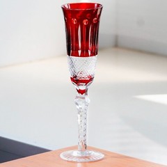 Red 5oz Bohemian Style Champagne Flute Glasses Hand Cut To Clear Crystal Glass