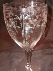 FOSTORIA 1910 4 Etch 212 Cut Bowl 7″ Inch H 3″ W Water Wine Glasses