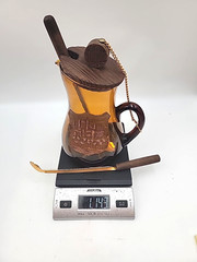 Renaissance Style Spanish Sangria Pitcher W 2 Wood Metal Stir Sticks Amber Glass