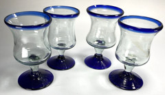 Hand Blown Blue Rimmed Cocktail Glasses 5″ with a 5oz Capacity