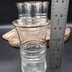 Vintage Anchor Hocking 3328 Gold Band Flat Tumbler Glasses Set of 4 Ribbed 9 oz