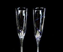 Crate & Barrel Crystal Blue Swirl Line 6 Ounce 2pc 9 3/8″ Champagne Flutes 1987