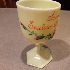 HEISEY Uranium UG Custard Glass Stemmed Goblet Souvenir Excelsior Springs, MO