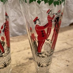 Vintage RED BLACK &WHITE Drinking Glasses/flutes -MARCHING BAND Victorian design