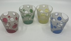 Set of 4 Cerve Italy Polka Dot Lowball Glass Frosted Old Fashion Barware MCM Vtg