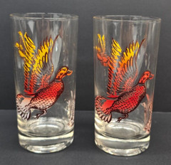Hazel Atlas Vintage Lot of 6 Game Bird Pheasant Hunting 5.5″ Tall Glasses Bright