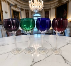 4 Ajka Castille Albinka Hock Wine Goblet Set Amethyst Cobalt Blue Green Ruby Red