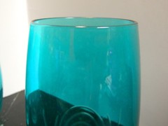 Vintage Set of (4) Aqua Cut To Clear Glass Tumblers 6″ x 2.75″ Excellent Cond