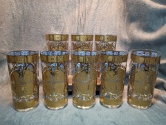 Vintage Culver 22K Gold Barware Set 8 Highball Glasses Ice Bucket MCM Rare