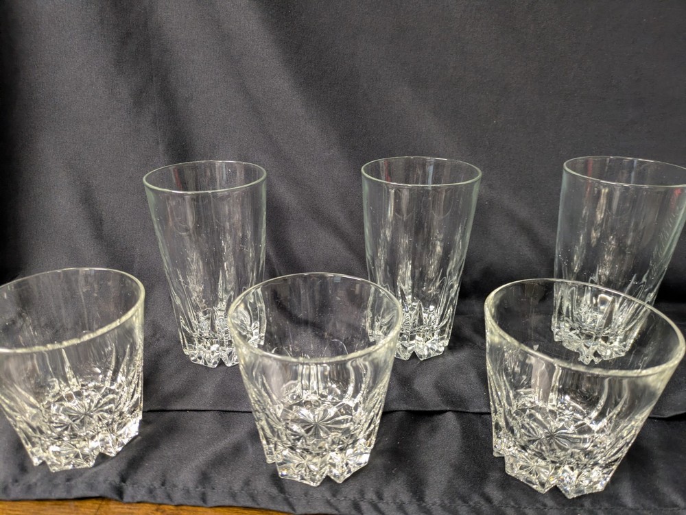 Set of 6 Princess House Crystal Glasses, 3 Short Whiskey And 3 Highball/Tumbler