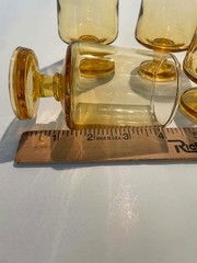 Set of 5 Anchor Hocking Footed Honey Amber 4 Inch Glass Goblets MCM
