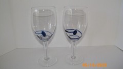 Cobalt Blue Drop w/Swirline Pier One Wine Goblet/BlownGlass Retired Set of 2 EUC