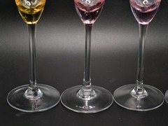 Set of 4 Block Crystal Multicolor Etched Fluted Champagne Flutes Mix Leaf & Dot