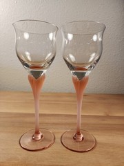 Set of 2 Mikasa Sea Mist Coral Frosted Stem Wine Glass 8.25″h West Germany
